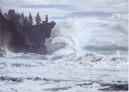 A rough wave strikes the Oregon Coast.