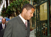 High jump world record holder Cuban Javier Sotomayor arrives at the International Amateur Athletics Federation (IAAF) headquarters in Monaco 07 April 2000, to be questionned by an investigation commission. Sotomayor was suspended after being test positive in July 1999, during the Pan-American games in Winnipeg