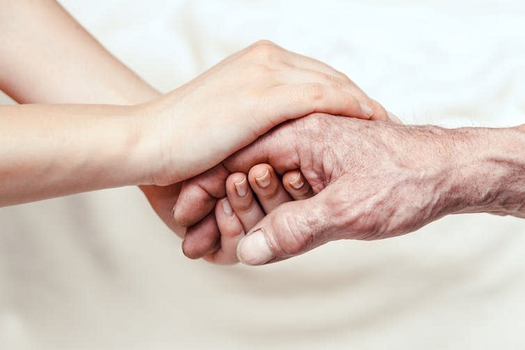 <span class="caption">Charities care for others, but are not always able to care for their data.</span> <span class="attribution"><a class="link " href="https://www.shutterstock.com/image-photo/hands-old-man-young-woman-close-294290924" rel="nofollow noopener" target="_blank" data-ylk="slk:perfectlab/Shutterstock;elm:context_link;itc:0;sec:content-canvas">perfectlab/Shutterstock</a></span>