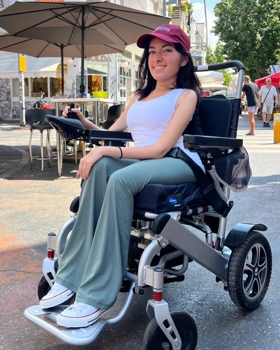 Maayan Ziv in her rental wheelchair