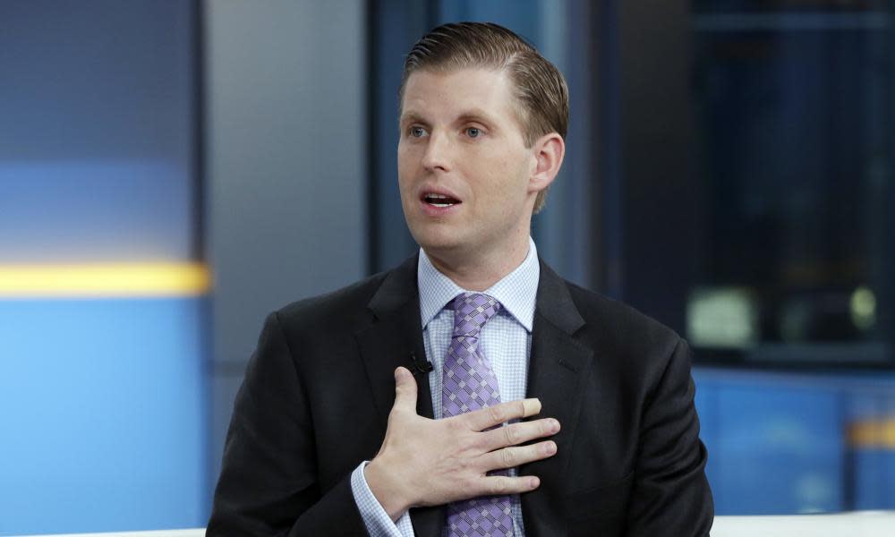 Eric Trump appears on the Fox & Friends television program, in New York on Wednesday.