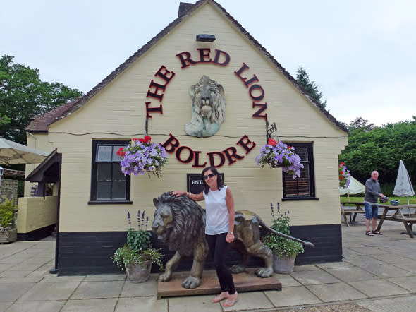 Mandatory Credit: Photo by Solent News/REX Shutterstock (5052814u) Cathy Price outside the Red Lion in Boldre Woman visits all 656 pubs in Britain called 'Red Lion' - 06 Sep 2015 *Full story: http://www.rexfeatures.com/nanolink/qywc A dedicated mother has completed the country's longest pub crawl - after drinking in every Red Lion in the UK. Cathy Price, 56, has spent almost five years trekking across the country visiting all of the 656 taverns with the most common name in Britain. The personal trainer, travelled a staggering 90,000 miles to cross off each of the pubs on her incredibly long list. Her ambitious hunt has set her back more than ï¿½16,000 but she today said it has been 'an amazing experience' and has 'no regrets'. And she was thrilled to raise a glass in the Red Lion pub in Northmoor, Oxon, to complete her list ? which she started in April 2011. Miss Price, of Preston, Lancs, started the adventure after noticing a sign in a Red Lion pub in the Lake District which said it was the most common pub name in Britain. 