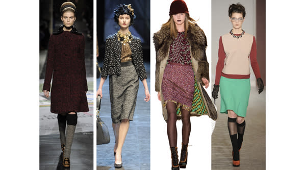 Classic pieces--fitted cardigans, slim pencil skirts, and textured knee-high socks--look so fresh this fall.