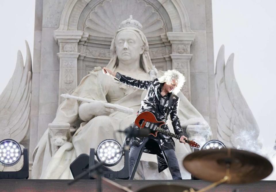 Brian May performs during the Platinum Party at the Palace staged in front of Buckingham Palace, London, on day three of the Platinum Jubilee celebrations for Queen Elizabeth II. Picture date: Saturday June 4, 2022. (Photo by Yui Mok/PA Images via Getty Images)