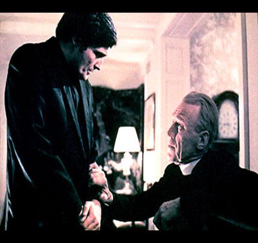 Jason Miller and Max von Sydow as Father Karras and Father Merrin in scene from movie "The Exorcist", photo