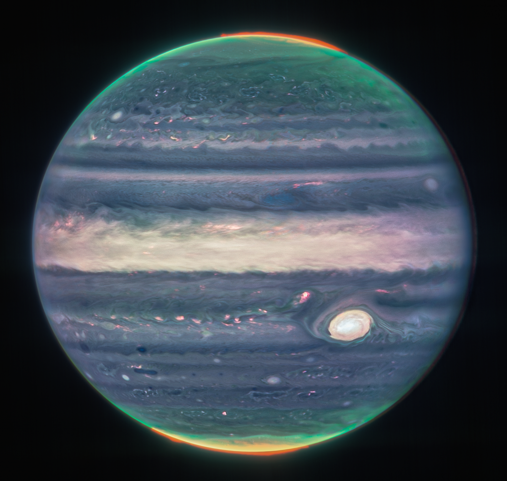 Composite image of Jupiter from three filters and alignment due to the planet’s rotation.