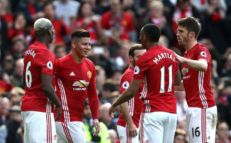 United celebrate Marcos Rojo putting them 1-0 up