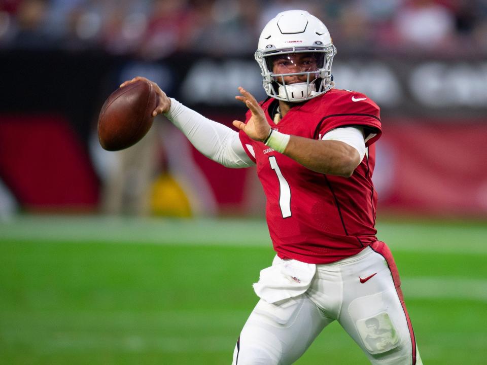 Kyler Murray makes a throw against the Seattle Seahawks.