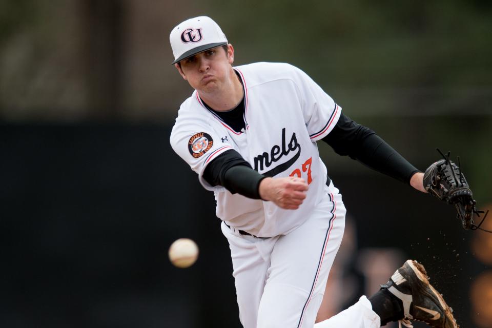 Ryan Thompson, a former Cascade High School and Chemeketa Community College standout, pitches in 2014 for Campbell College.