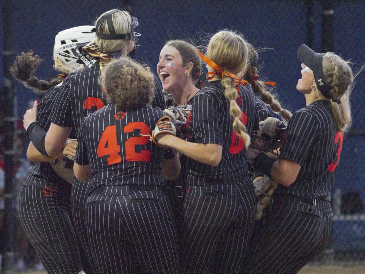 Taunton players celebrate after beating Central Catholic in the MIAA Division 1 Final Four at Rockwood Field in Worcester.