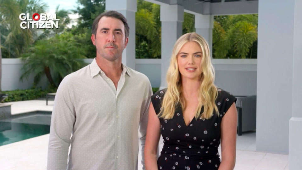 <p>Justin Verlander and Kate Upton speak during the <em>Global Goal: Unite For Our Future</em> concert from home over the weekend.</p>