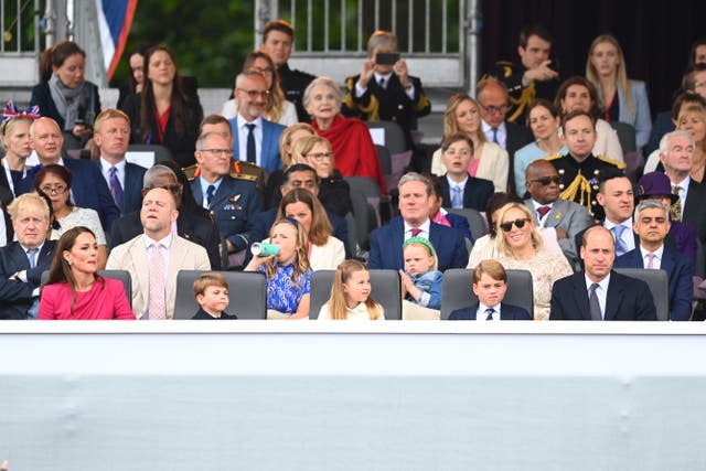 Sir Keir Starmer seated in the royal box with the royal family including the then-Cambridge family to watch the Platinum Jubilee Pageant in 2022 