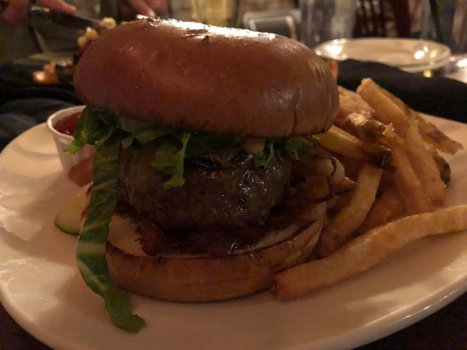 A Petersburger with sharp cheddar, bacon, onion jam, lettuce and pub sauce at The Brickhouse Run restaurant in Old Towne Petersburg.