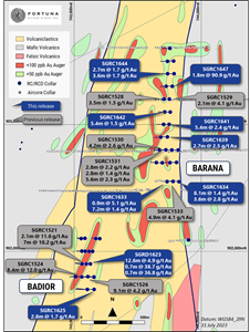 Barana and Badior plan showing recent drilling results