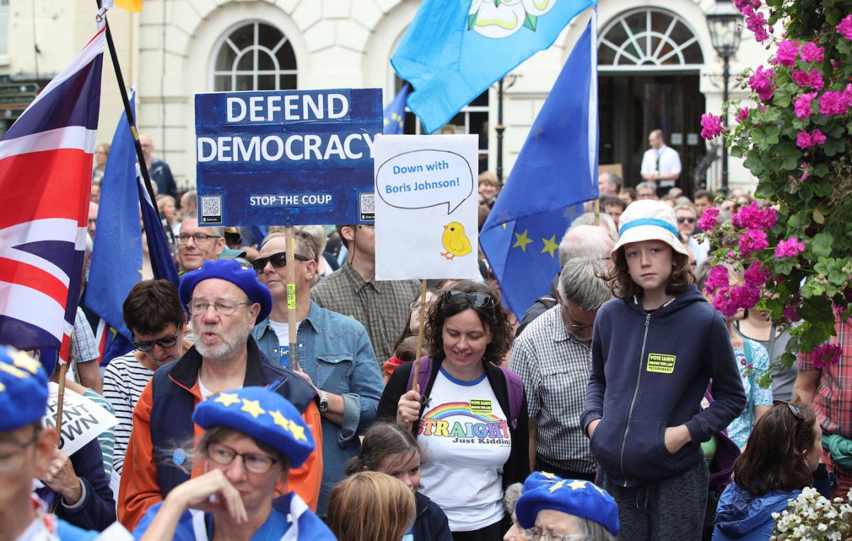 Protesters in York take part in a demonstration against Prime Minister Boris Johnson's decision to suspend Parliament (Picture: PA)