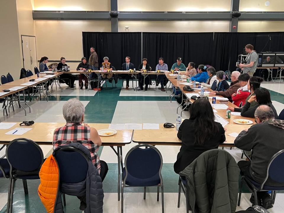 People gather in Inuvik to share their thoughts on the N.W.T.'s proposed Missing Persons Act on Wednesday, April 10, 2024. 