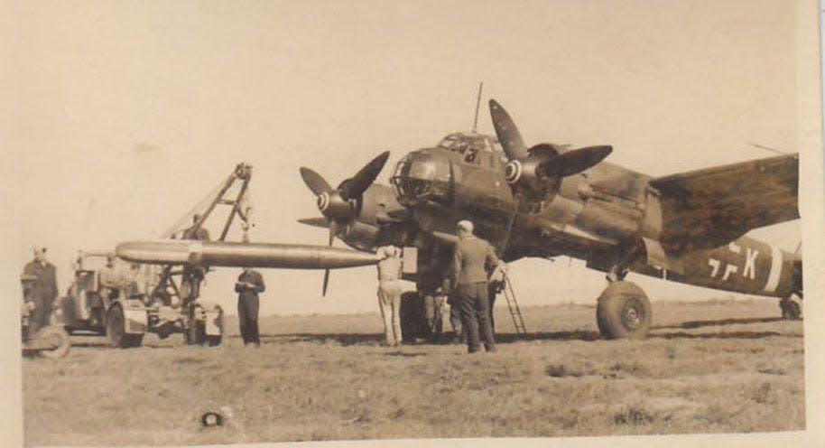 This is a German Junker torpedo bomber similar to the 23 planes that attacked the S.S. Paul Hamilton and the rest of its convoy in the Mediterranean in 1944.