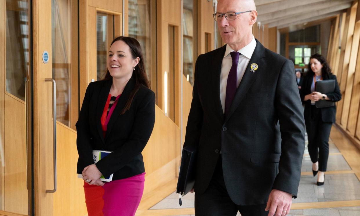 <span>John Swinney (right) appointed Kate Forbes (left) as deputy first minister to signal that the SNP was shifting back towards the centre ground. </span><span>Photograph: Lesley Martin/PA</span>