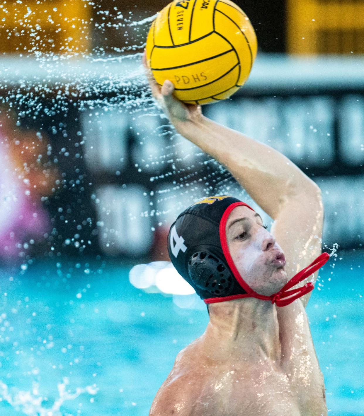 Palm Desert's Ben Hecht (4) shoots a goal during the first quarter of their Division 2 CIF-SS playoff game at Palm Desert High School in Palm Desert, Calif., Tuesday, Nov. 1, 2022. 