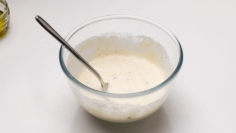 Caesar salad dressing in bowl