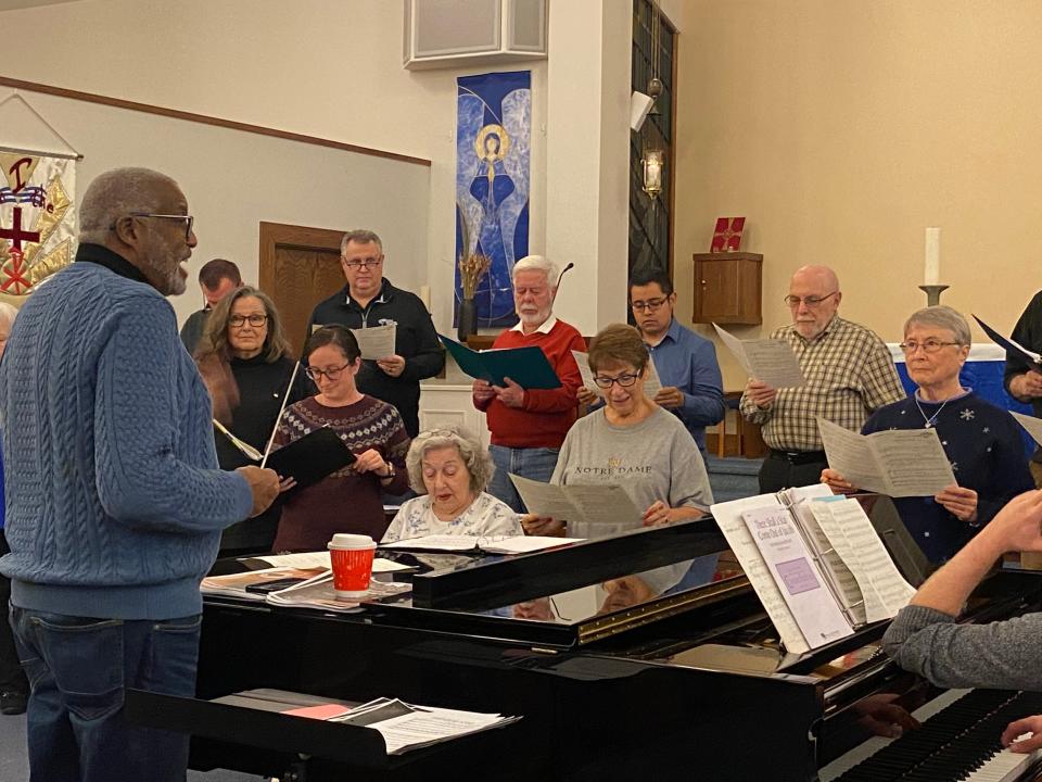 Marvin Curtis rehearses the South Bend Symphonic Choir for its annual "Teddy Bear Concert" in 2021.