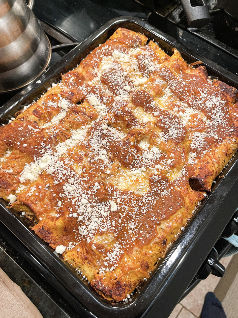 enchiladas with red sauce and queso fresco