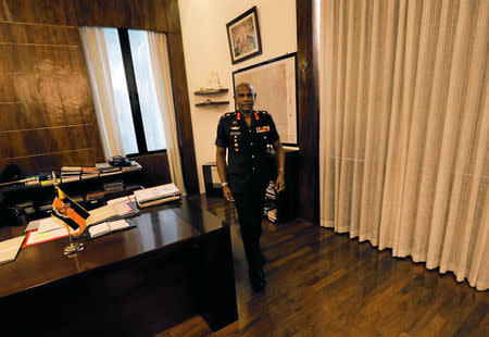 Sri Lanka's Army commander Mahesh Senanayake arrives for an interview with Reuters at the Army Headquarters in Colombo, Sri Lanka May 10, 2019. REUTERS/Dinuka Liyanawatte