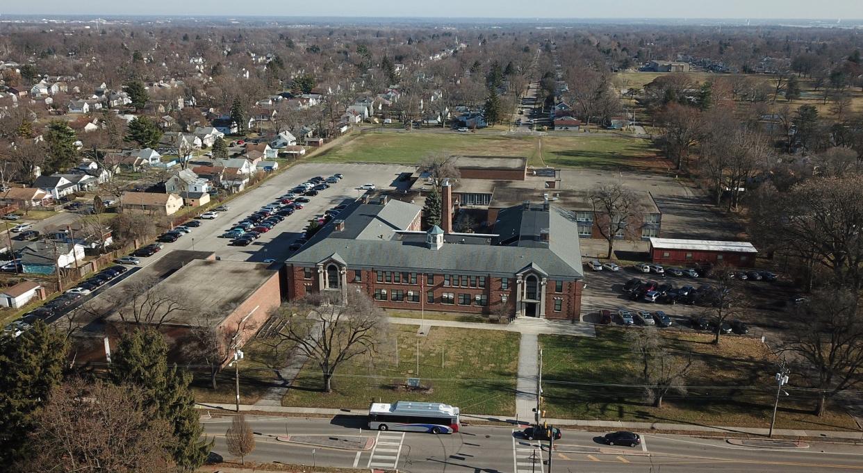 Former Columbus City Schools teacher Justin R. Foley, 48, of Delaware, Ohio, was sentenced to 20 years in prison on Tuesday for taking upskirt videos of teenage students when he taught at Columbus Alternative High School, seen here in an aerial photo of the Linden neighborhood.