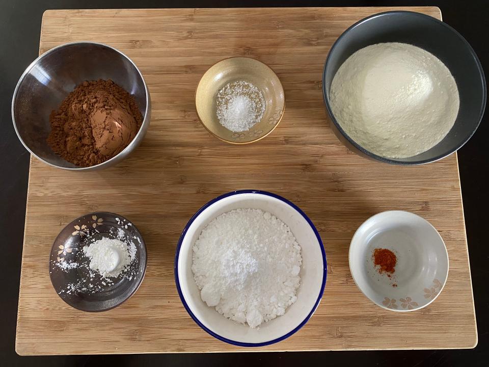 Alton Brown hot chocolate ingredients on cutting board