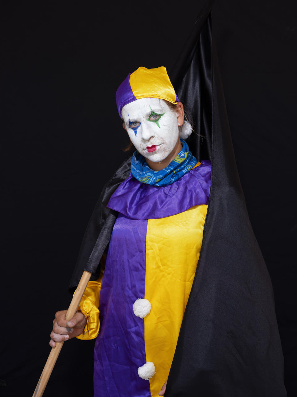 Maayan Segal, 37,poses for a photo during a protest against Israel's Prime Minister Benjamin Netanyahu, outside his residence in Jerusalem, Friday, July 24, 2020. The wave of colorful and combative demonstrations against Netanyahu and his perceived failure to handle the country's deepening economic crisis have been characterized by youth. With flags, facemasks, drums, placards and an assortment of props, thousands have been taking to the streets to demand change in a variety of unique ways. (AP Photo/Oded Balilty)