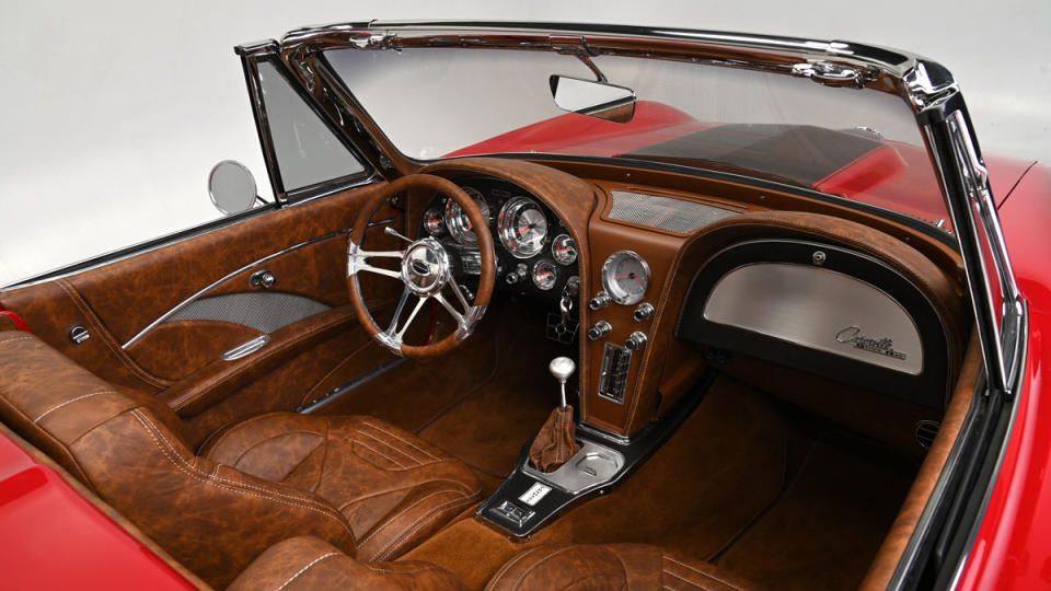 The custom interior of a 1966 Chevrolet Corvette convertible restomod.