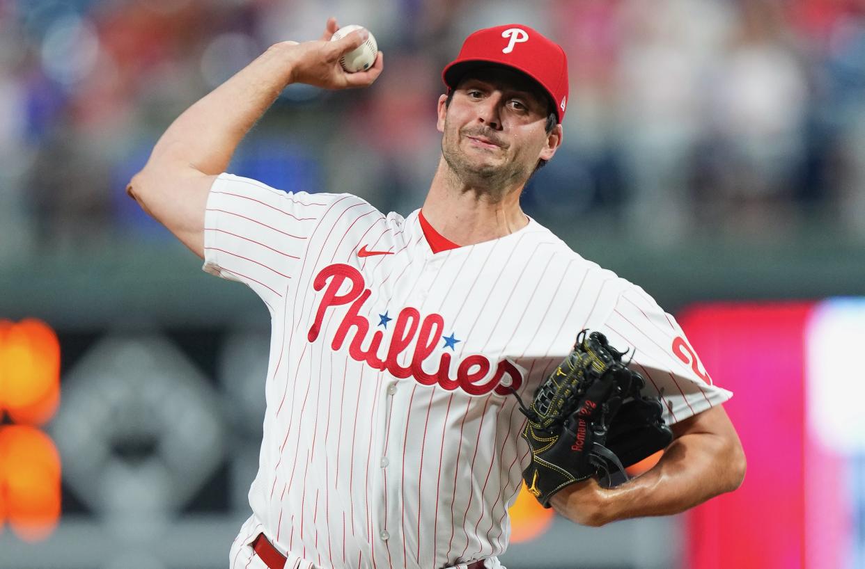 Mark Appel #22 of the Philadelphia Phillies throws a pitch in the top of the ninth inning against the Atlanta Braves at Citizens Bank Park on June 29, 2022 in Philadelphia, Pennsylvania. The Braves defeated the Phillies 4-1. (Photo by Mitchell Leff/Getty Images)