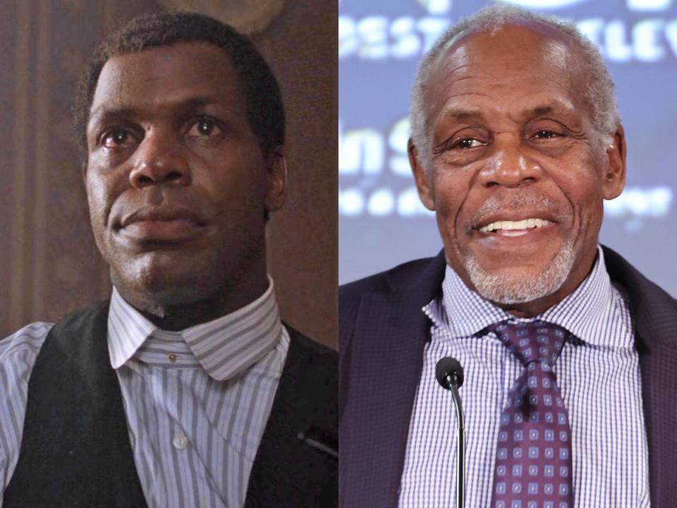 Left: Danny Glover as Mister in "The Color Purple." Right: Glover in December 2023.