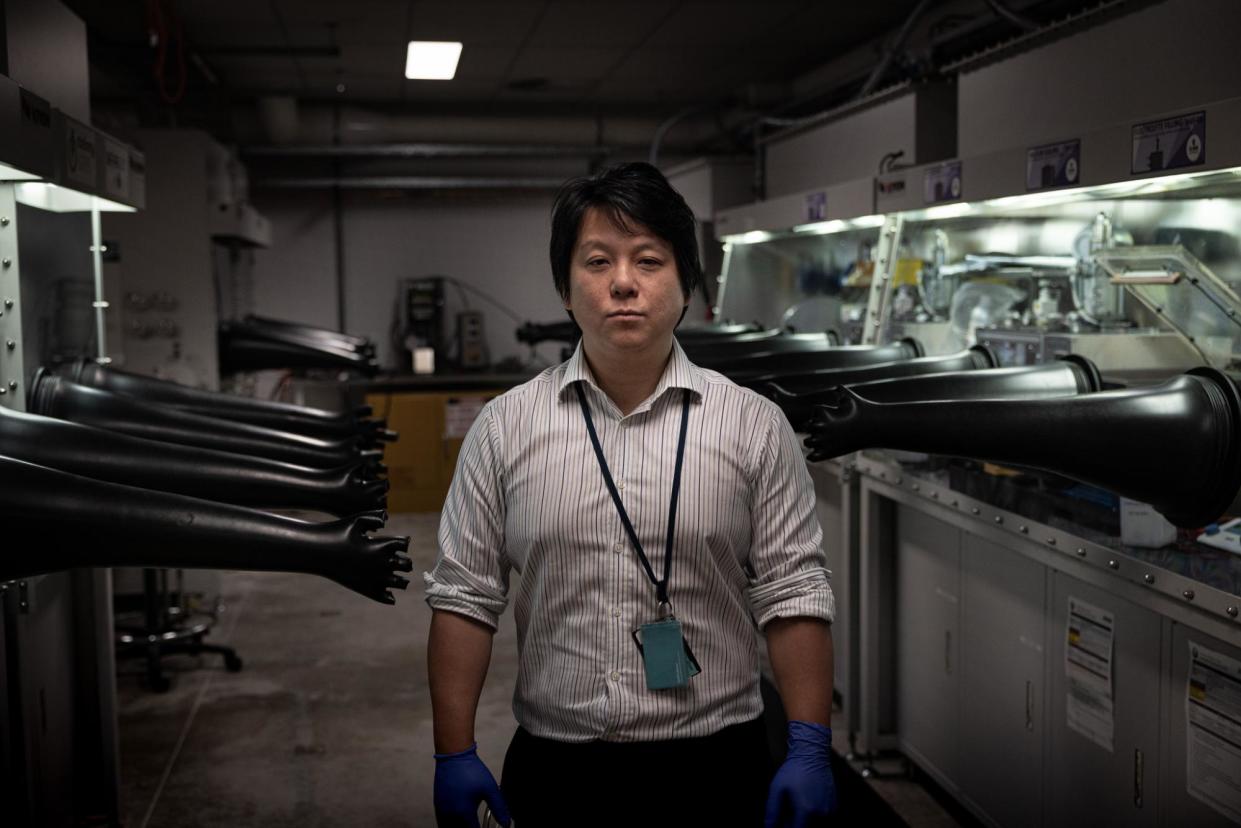 <span>Dr Tim Khoo in the assembly area at Deakin University’s Battery Research and Innovation Hub.</span><span>Photograph: Nadir Kinani/The Guardian</span>
