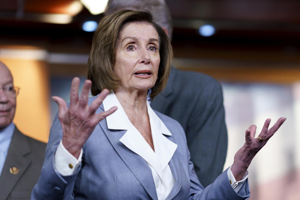 FILE - In this June 30, 2021 file photo, Speaker of the House Nancy Pelosi, D-Calif., responds to a question at a news conference as the House prepares to vote on the creation of a select committee to investigate the Jan. 6 insurrection, at the Capitol in Washington. Pelosi is rejecting two Republicans tapped by House GOP Leader Kevin McCarthy to sit on a committee investigating the Jan. 6 Capitol insurrection. She cited the “integrity” of the investigation. Pelosi said in a statement Wednesday that she would not accept the appointments of Indiana Rep. Jim Banks, whom McCarthy picked to be the top Republican on the panel, or Ohio Rep. Jim Jordan. Both are close allies of former President Donald Trump. (AP Photo/J. Scott Applewhite, File)