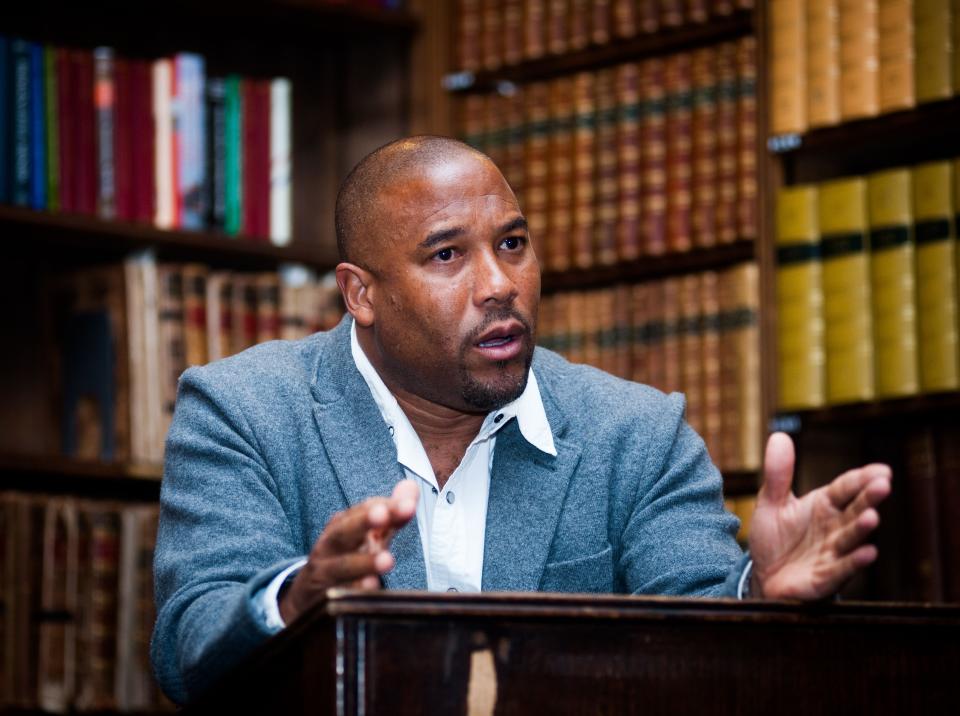 Barnes, speaking at the Oxford Union. (Credit: REX)