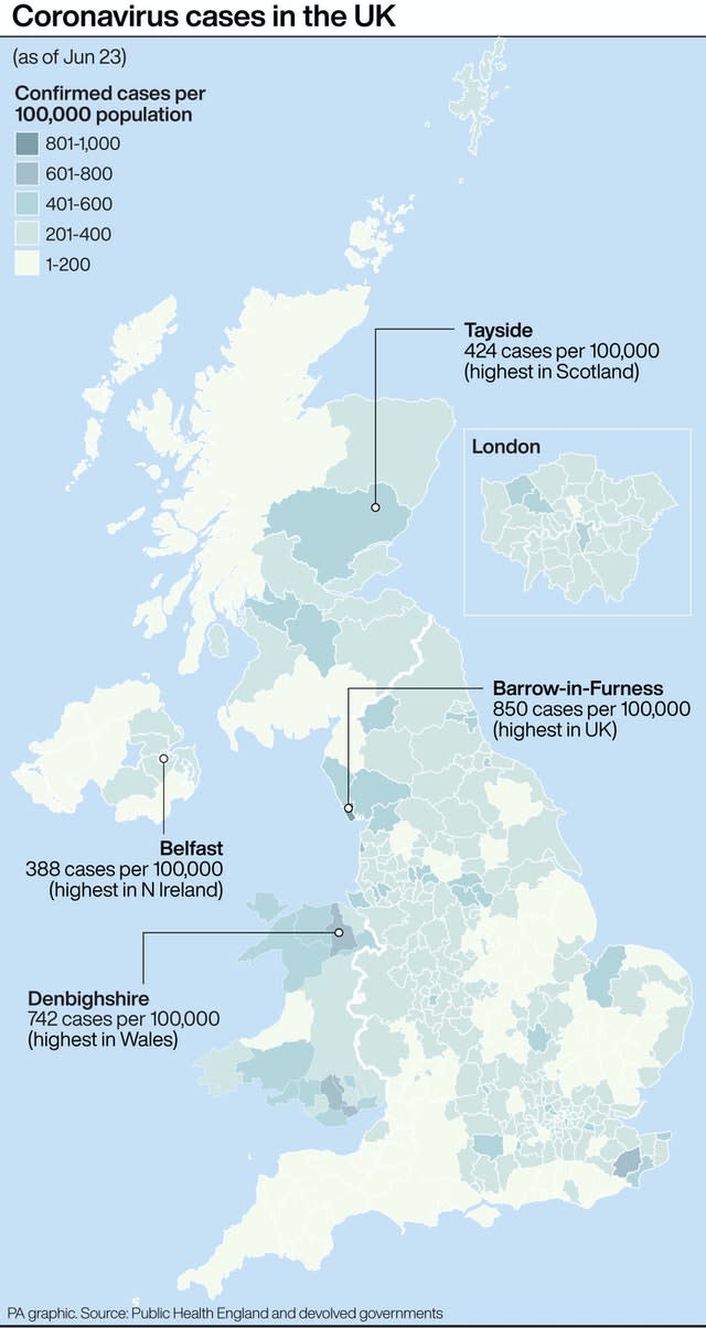 Coronavirus cases in the UK