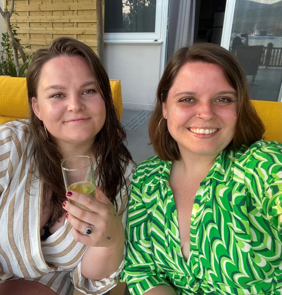 Megan Scoble (left) and her fiancée Kelly are currently more than £1,000 out of pocket after being stranded in Greece for four days (Megan Scoble)