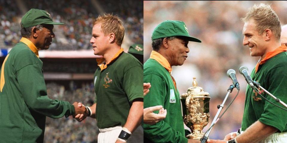 Morgan Freeman and Nelson Mandela / Matt Damon and Francois Pienaar