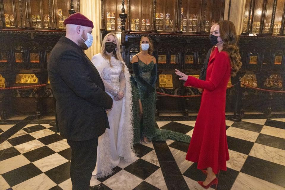 Kate and William talk to singers Tom Walker, Ellie Goulding and Leona Lewis at the service (Heathcliff O’Malley/PA) (PA Wire)