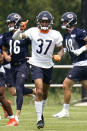 Chicago Bears defensive back Teez Tabor (37) runs on the field during NFL football practice in Lake Forest, Ill., Wednesday, July 28, 2021. (AP Photo/Nam Y. Huh)