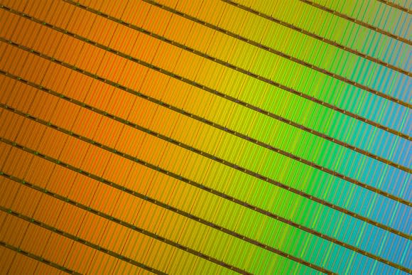 A wafer of 3D NAND memory chips.
