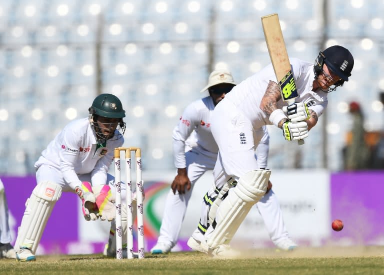 England's Ben Stokes plays a shot during the third day of the first Test against Bangladesh at Zahur Ahmed Chowdhury Cricket Stadium in Chittagong on October 22, 2016