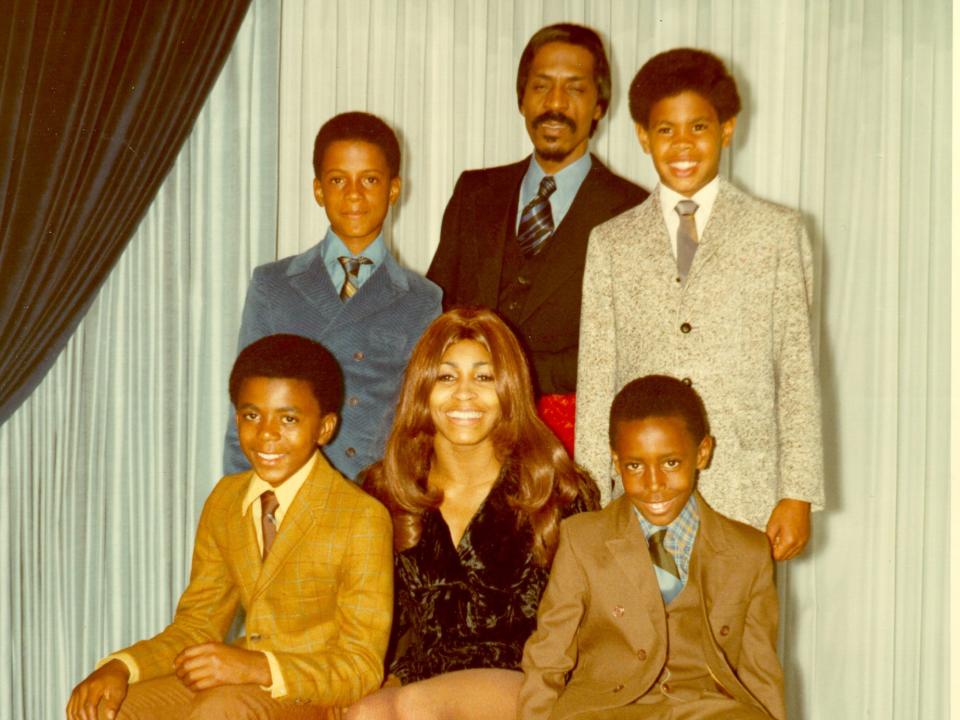 Ike & Tina Turner pose for a portrait with their son and step-sons in circa 1972. Clockwise from bottom left: Michael Turner (Son of Ike & Lorraine Taylor), Ike Turner, Jr. (Son of Ike & Lorraine Taylor), Ike Turner, Craig Hill (Son of Tina & Raymond Hill), Ronnie Turner (Son of Ike & Tina) (1960 - 2022).