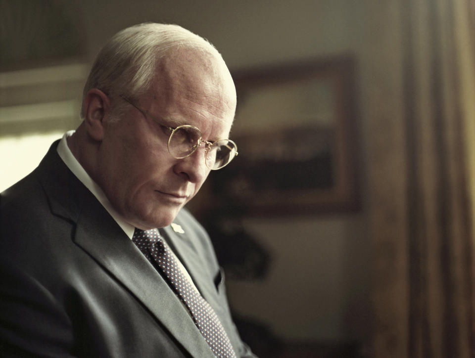 This image released by Annapurna Pictures, Christian Bale portrays Dick Cheney in a scene from "Vice." On Tuesday, Jan. 22, 2019, Bale was nominated for an Oscar for best actor for his role in the film. The 91st Academy Awards will be held on Feb. 24. (Greig Fraser/Annapurna Pictures via AP)