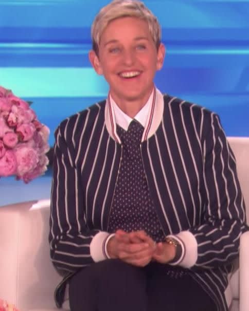 Ellen seemed thrilled to get a serenade surprise from JT. Source: The Ellen Show / YouTube
