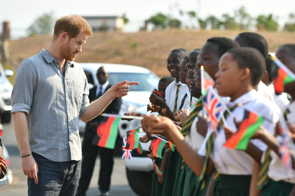 The Duke of Sussex arrives at the Nalikule College of Education to learn about the CAMA network and how it is supporting young women in Malawi on day seven of the royal tour of Africa.