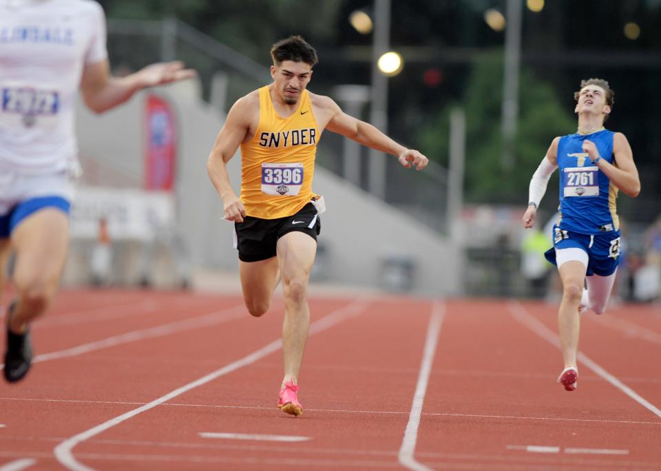 Snyder's Jay Castillo competes in the 400-meter dash during the Class 4A UIL State track and field meet, Thursday, May 2, 2024, at Mike A. Myers Stadium in Austin.