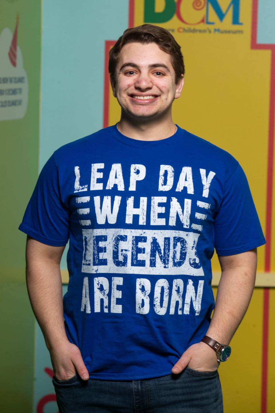 Andrew Liss has reached his sixth Leap Day birthday. He's photographed at the Delaware Children's Museum.