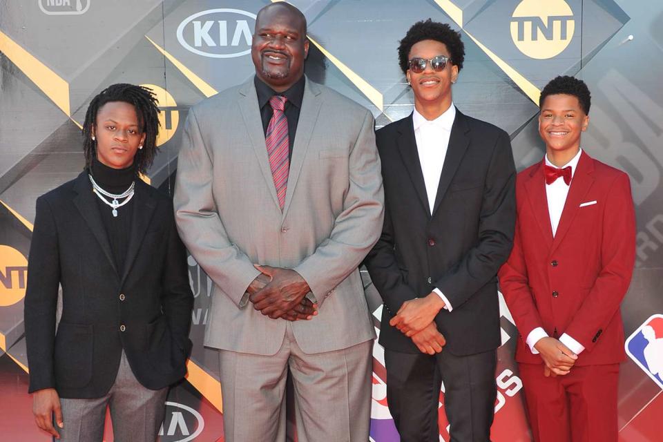 Myles O'Neal, Shaquille O'Neal, Shareef O'Neal and Shaqir O'Neal attend the 2018 NBA Awards Show at Barker Hangar on June 25, 2018 in Santa Monica, California.